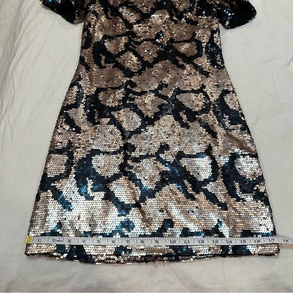 Topshop Cold Shoulder Sequins Mini Dress sz 4 Green and Gold - Picture 11 of 12